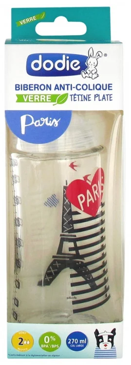 Dodie Glass Baby Bottle Sensation+ 270ml Flow 2 0-6 Months – Model: Paris