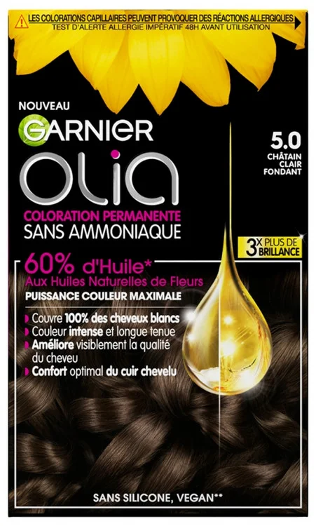 Garnier Olia Ammonia-Free Permanent Hair Colour 120 g – Hair Colour: 5.0 Light Châtain Fondant