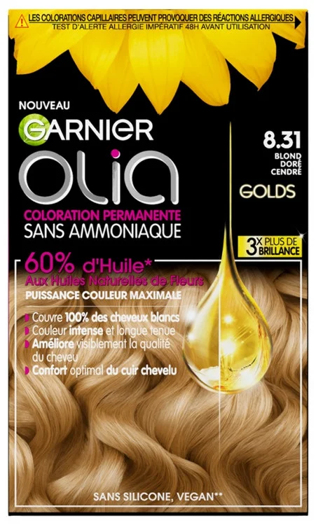 Garnier Olia Ammonia-Free Permanent Hair Colour 120 g – Hair Colour: 8.31 Golden Ash Blonde